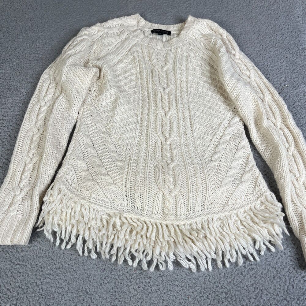 BANANA REPUBLIC  Sweater Womens M Cable Knit Wool Alpaca Blend Pullover  Fringe